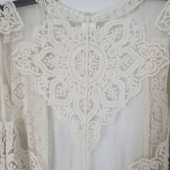 Ivory Lace Medium Large Open Front Cardigan Cover Top - Picture 7 of 9